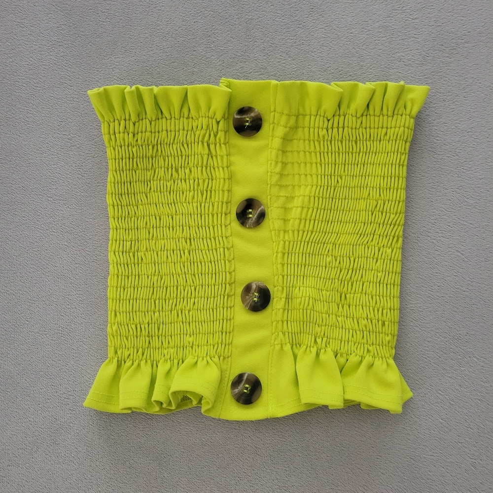 Fashion Nova Neon Yellow-Green, Strapless, Shirred Crop Top, Size Small